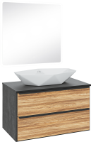 Мебель для ванной комнаты Runo Мальта 85 дуб, черная, раковина Poligono 65