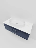 Тумба под раковину со столешницей La Fenice Cubo 100 подвесная, синяя, столешница белый мрамор