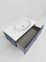 Тумба под раковину со столешницей La Fenice Cubo 100 подвесная, синяя, столешница белый мрамор