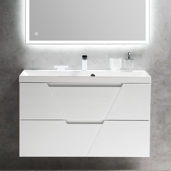 Тумба с раковиной BelBagno Vittoria 100 подвесная, bianco opaco, белая глянцевая раковина