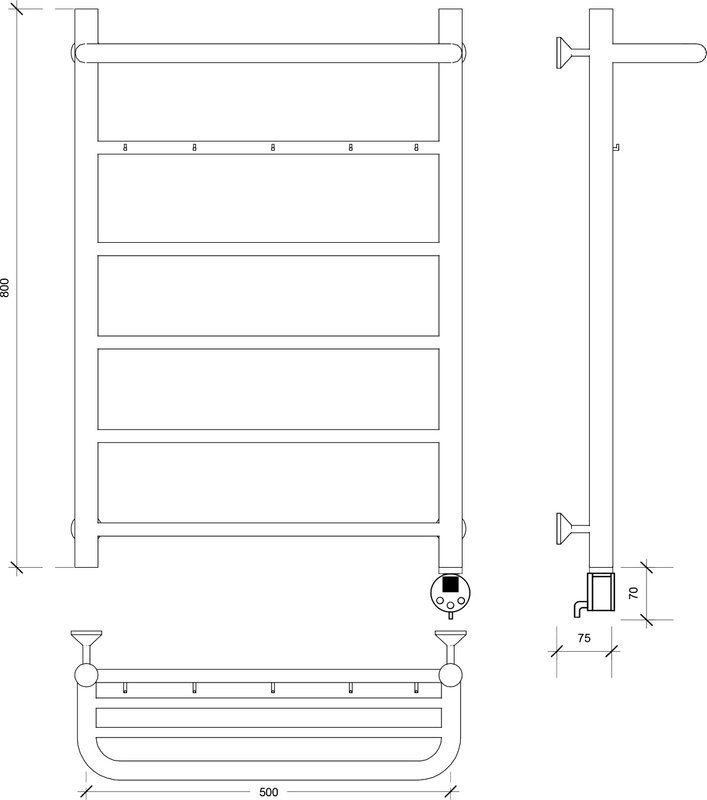 Полотенцесушитель электрический Secado Триада 1 КСП 80x50 см, подключение справа, графит, лесенка, с полкой