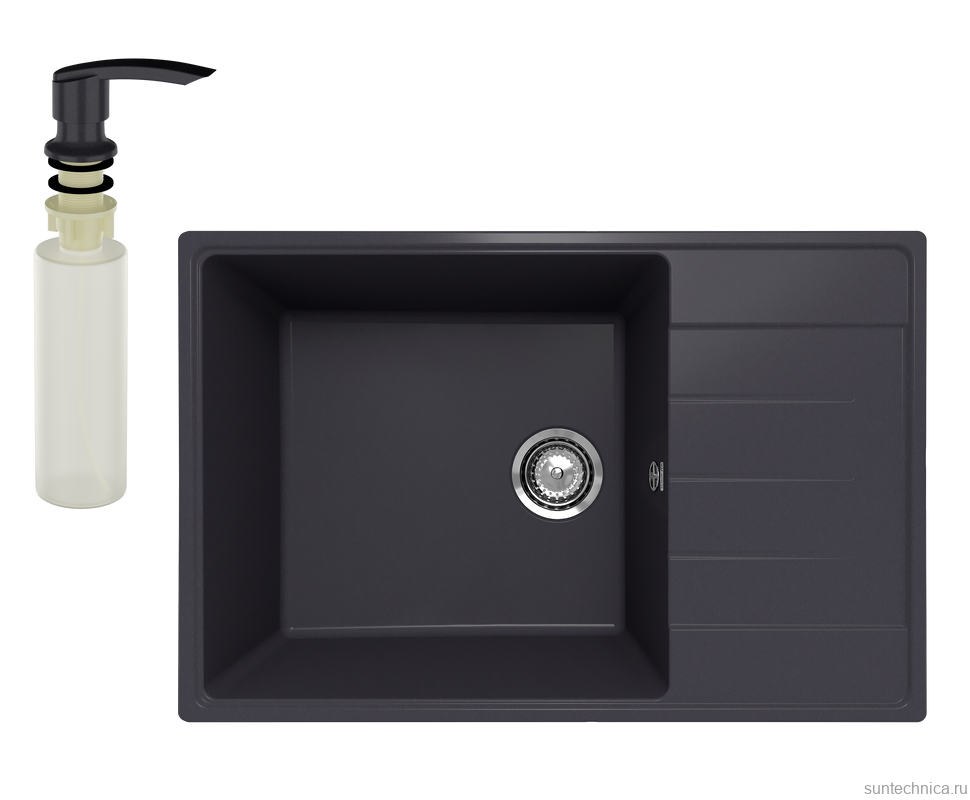 Мойка кухонная Ulgran Quartz Prima 760 космос + дозатор UQ 02 космос