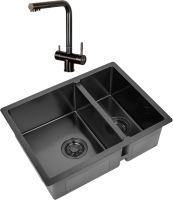 Комплект Мойка Zorg Light ZL R 590-2-510-L GRAFIT L, графит + Смеситель Sanitary SZR-3216 Grafit графит