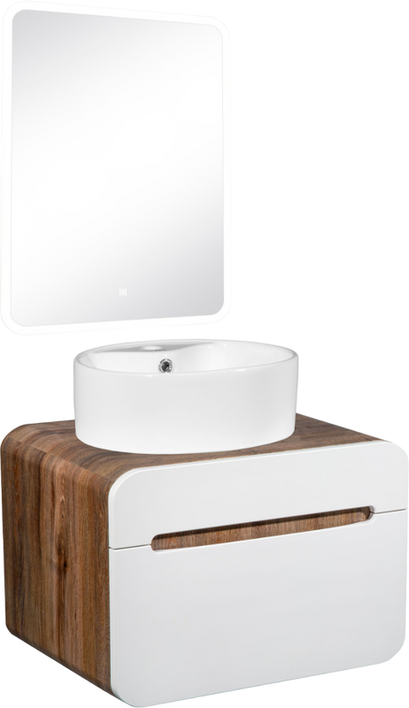 Мебель для ванной комнаты Runo Ницца 60 темное дерево, белая, раковина Sole 40