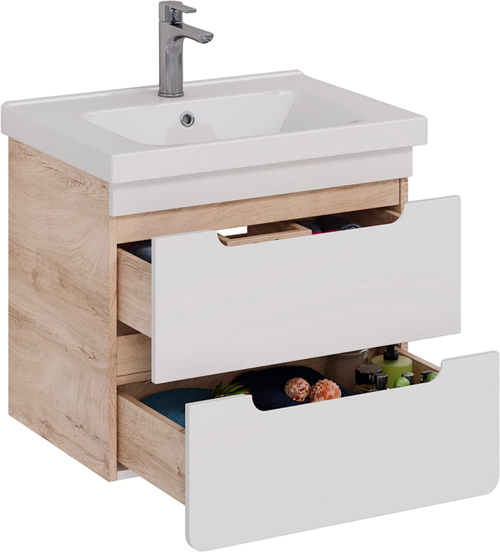 Тумба под раковину Lemark Olivia 65 дуб кантри, белая глянцевая