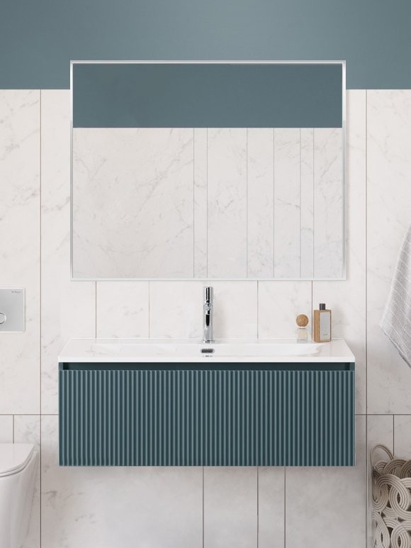 Мебель для ванной комнаты BelBagno Uno 100 подвесная, 1 ящик, матовая голубая