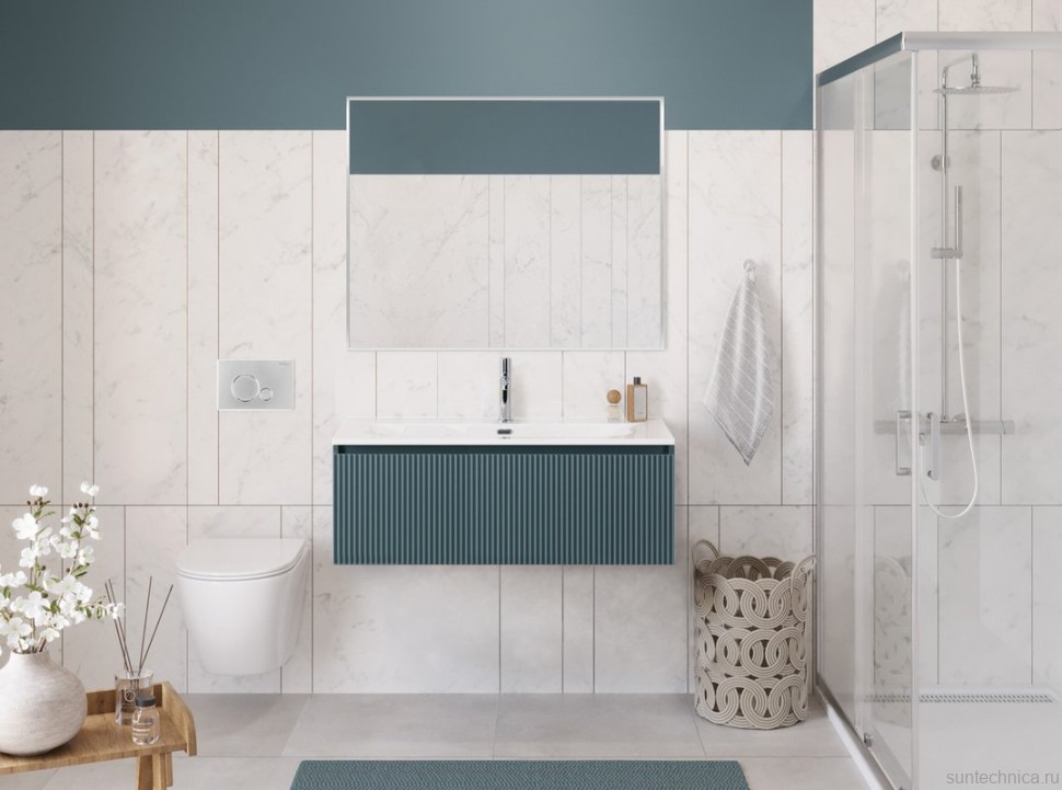 Мебель для ванной комнаты BelBagno Uno 100 подвесная, 1 ящик, матовая голубая