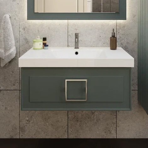 Тумба с раковиной La Fenice Cubo 80 серая, ручка хром