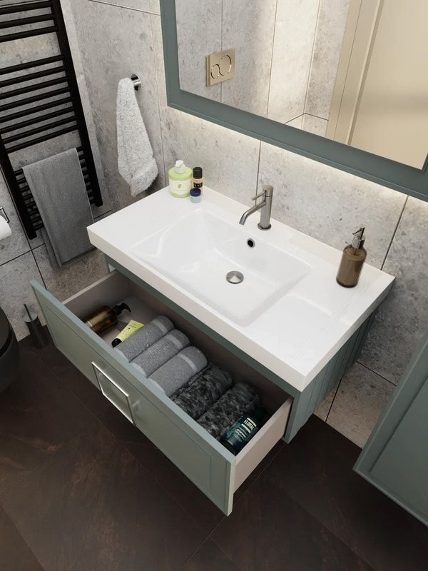 Тумба с раковиной La Fenice Cubo 80 серая, ручка хром