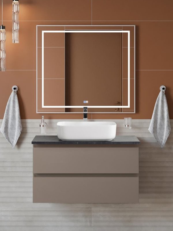 Мебель для ванной комнаты BelBagno Kraft 90 подвесная, матовая бежевая, столешница kep-90-mno, раковина BB1304