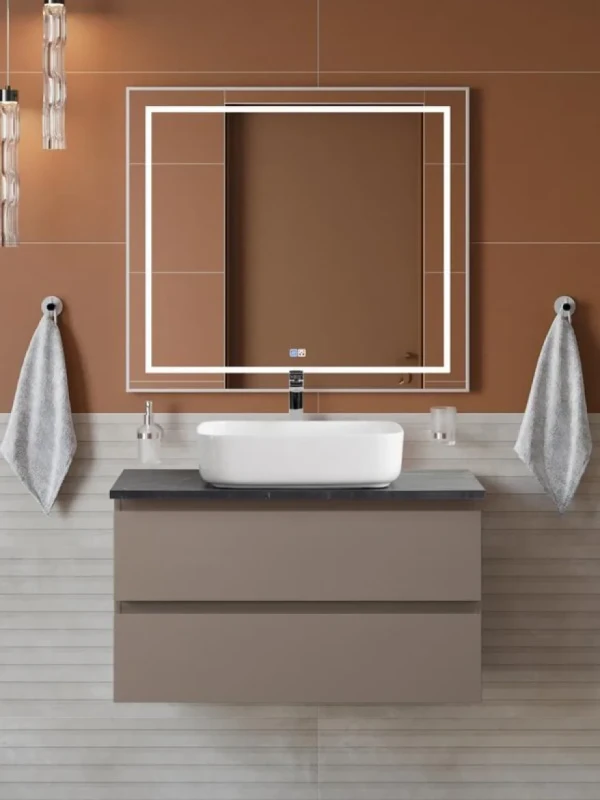 Мебель для ванной комнаты BelBagno Kraft 90 подвесная, матовая бежевая, столешница kep-90-mno, раковина BB1304
