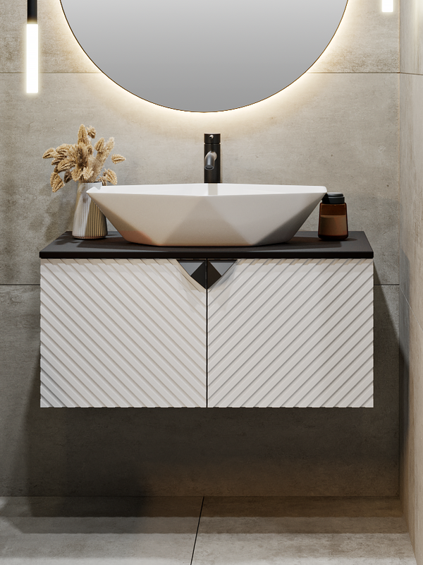 Тумба с раковиной Runo Андорра 70 подвесная, матовая белая, черная