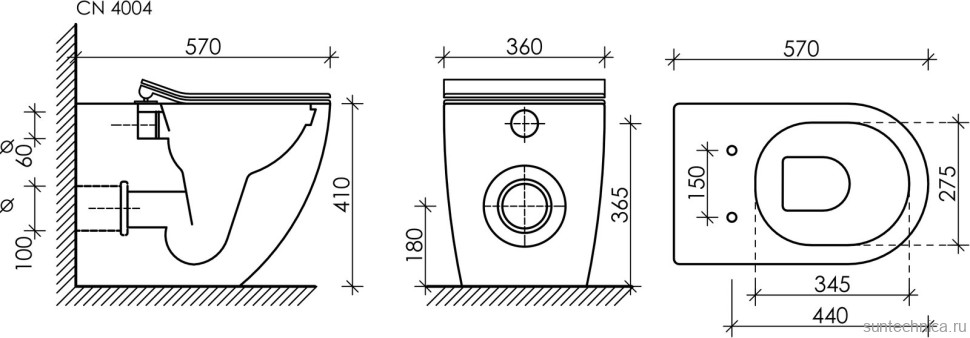 Комплект Унитаз приставной Ceramicanova Metropol CN4004 безободковый + Бачок VitrA 800-2020 с кнопкой смыва, хром