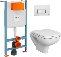 Комплект VitrA S20 9004B003-7207 подвесной унитаз безободковый, с микролифтом + инсталляция + кнопка