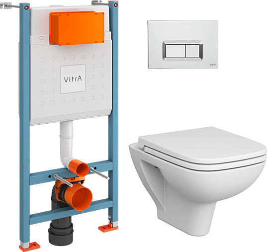 Комплект VitrA S20 9004B003-7207 подвесной унитаз безободковый, с микролифтом + инсталляция + кнопка