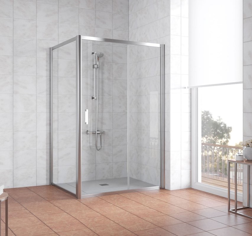 Душевой уголок Vegas Glass ZP+ZPV 140*80 08 01 профиль глянцевый хром, стекло прозрачное
