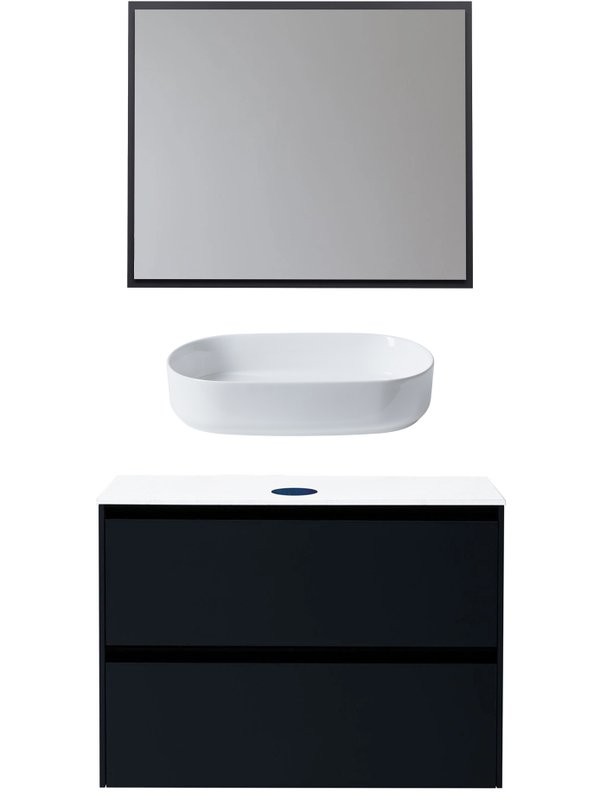 Мебель для ванной комнаты Allen Brau Activity 90 с подсветкой, матовый антрацит, черный браш, столешница белая, раковина Fantasy Oval 55, белая