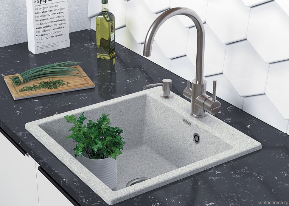 Комплект Мойка Paulmark Kante 50 PM105152-GR серый + Измельчитель Bone Crusher BC 1000-AS