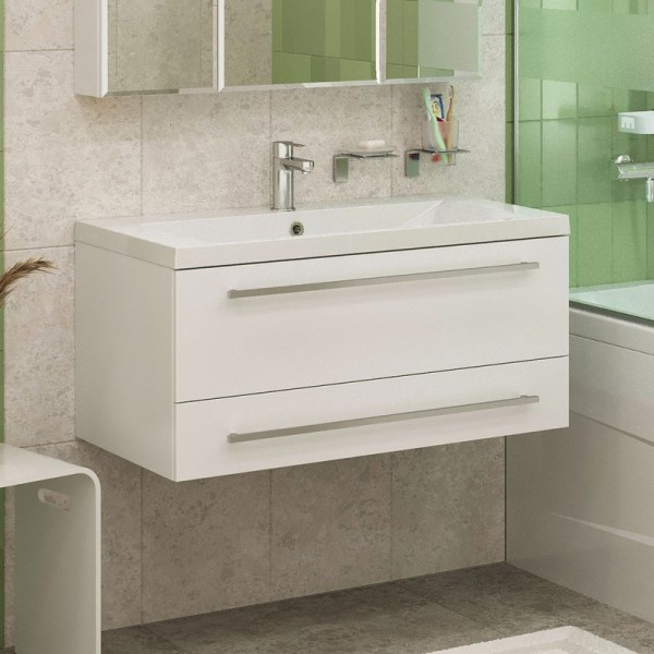 Тумба с раковиной 1MarKa Соната 90П с 2 ящиками, белый глянец