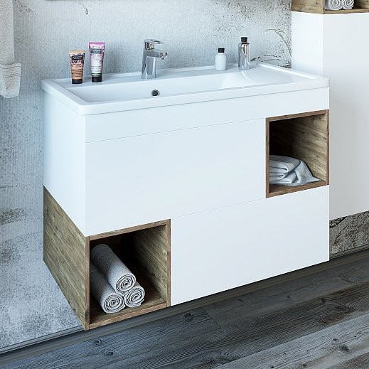 Тумба под раковину Sanflor Даллас 80, белый матовый, дуб рустикальный
