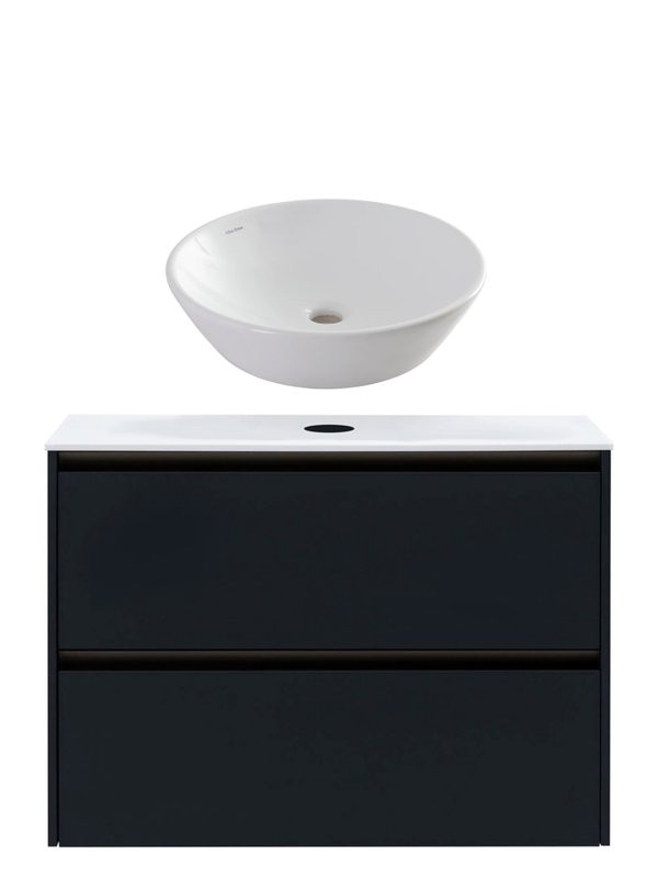 Тумба с раковиной Allen Brau Activity 90 с подсветкой, матовый антрацит, олива браш, столешница белая, раковина Fantasy Round 45, белая