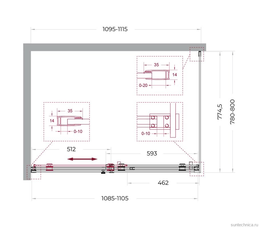 Душевой уголок BelBagno Soft Close-2 AH-1-110/80-C-Cr профиль хром