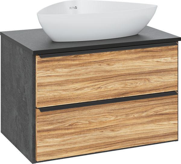 Тумба с раковиной Runo Мальта 70 подвесная, дуб, черная, раковина Terzo 60