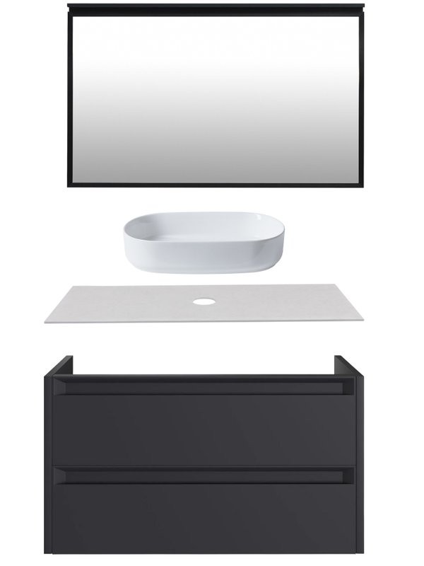Мебель для ванной комнаты Allen Brau Fantasy 2.0 120 матовый антрацит, столешница бежевая, раковина Fantasy Oval 55, белая