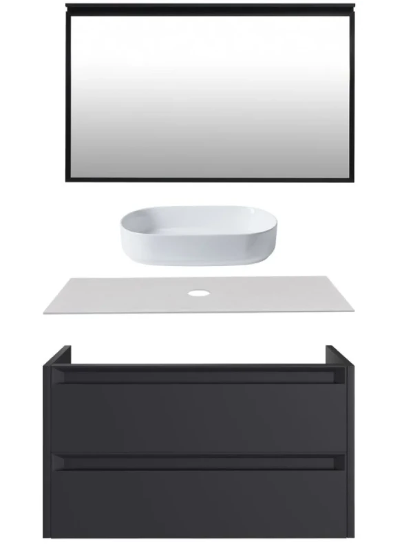 Мебель для ванной комнаты Allen Brau Fantasy 2.0 120 матовый антрацит, столешница бежевая, раковина Fantasy Oval 55, белая