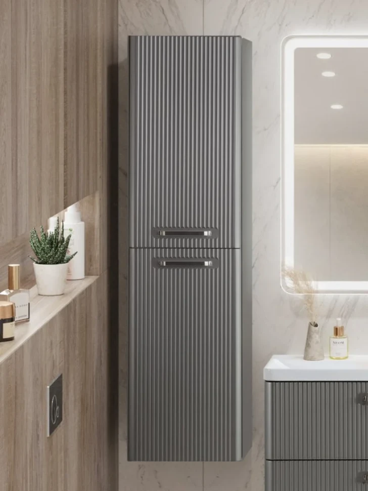 Шкаф-пенал для ванной BelBagno Due 40 подвесной, ручки матовый атласный никель, сатин