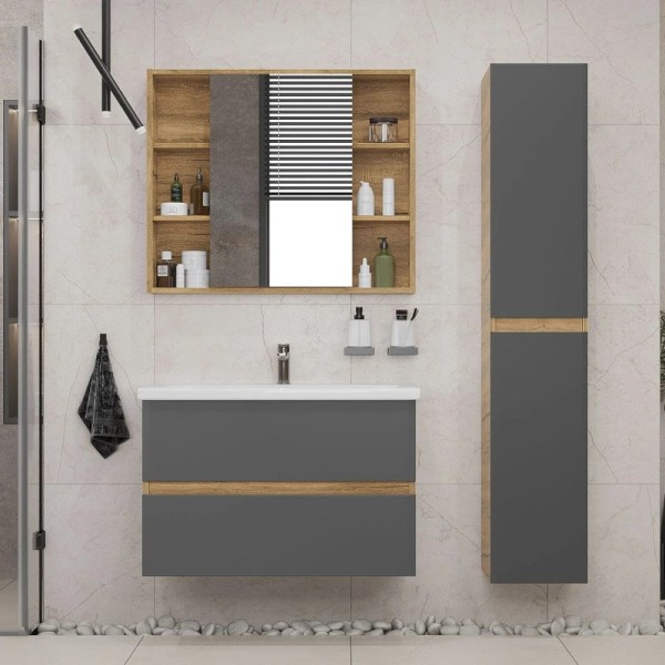 Мебель для ванной комнаты SanStar Graffa 100 дуб вотан, графит софт, раковина Фостер 100