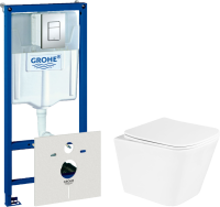 Комплект Унитаз подвесной BelBagno Due BB3103CHR/SC + Инсталляция Grohe Rapid SL 38772001 3 в 1 с кнопкой смыва + Шумоизоляция 37131000