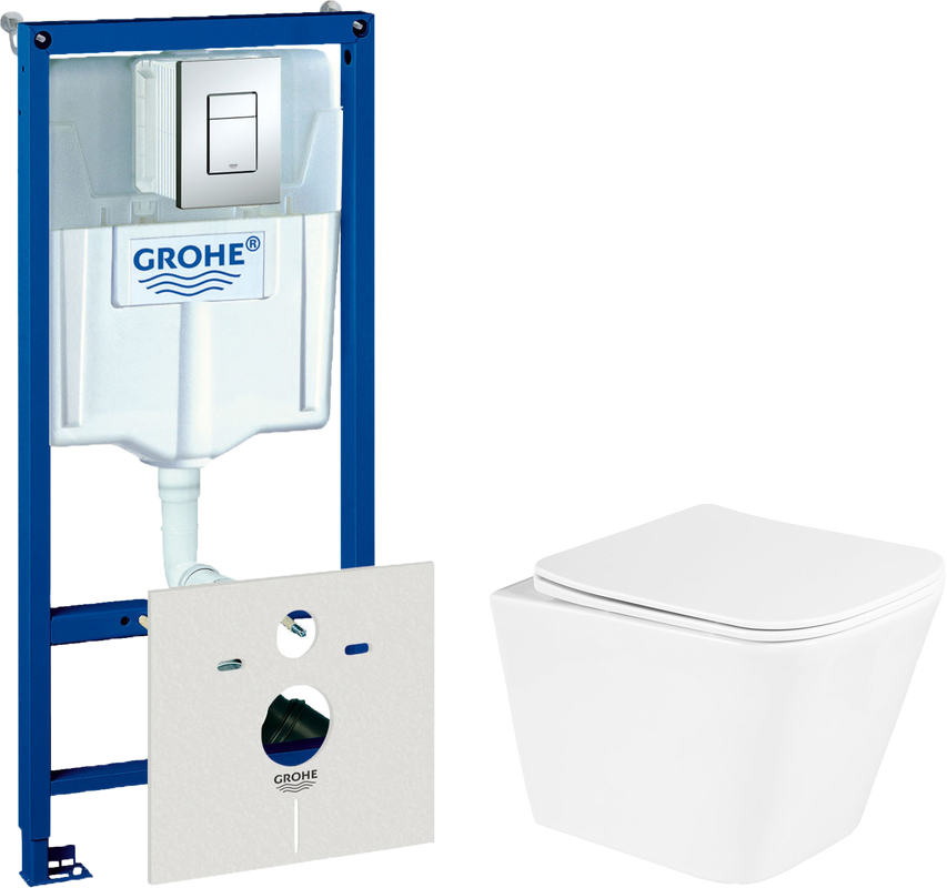 Комплект Унитаз подвесной BelBagno Due BB3103CHR/SC + Инсталляция Grohe Rapid SL 38772001 3 в 1 с кнопкой смыва + Шумоизоляция 37131000