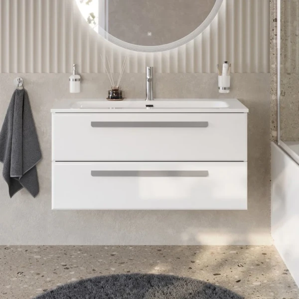 Тумба с раковиной Cezares Eco Cer-N 100 bianco opaco, раковина Eco 100, ручки серые
