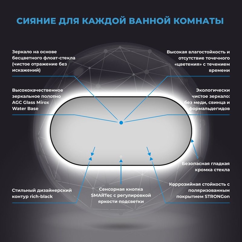 Зеркало Wellsee 7 Rays’ Spectrum 120х60 с подсветкой, черное матовое