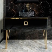 Тумба с раковиной Armadi Art Lucido 100 черная глянцевая, раковина 817-B, ножки золото