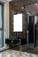 Тумба с раковиной Armadi Art Lucido 100 черная глянцевая, раковина 817-B, ножки золото