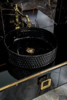 Тумба с раковиной Armadi Art Lucido 100 черная глянцевая, раковина 817-B, ножки золото