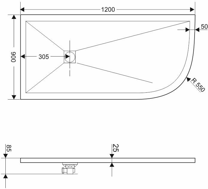 Поддон для душа RGW Stone Tray ST/AL-0129W 90х120 с сифоном