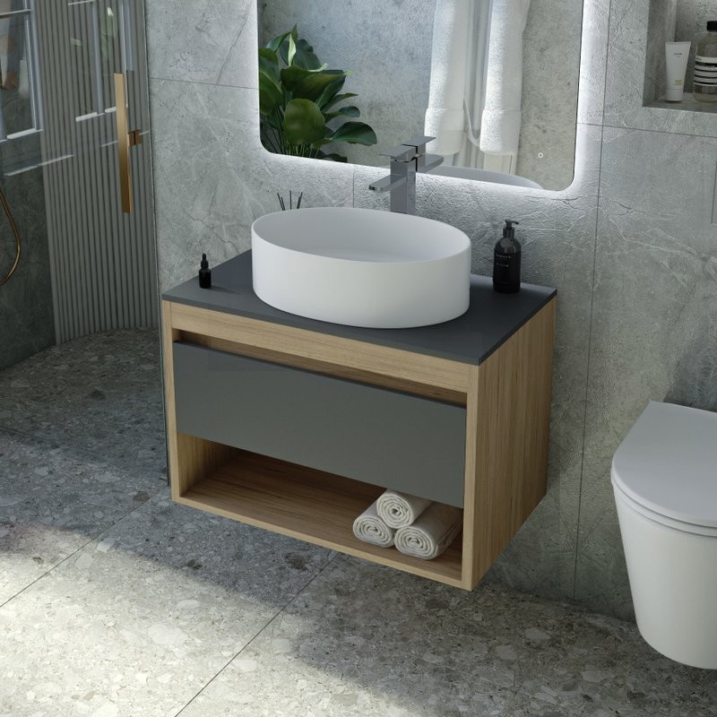 Тумба с раковиной Teymi Ritta 65 дуб эврика, матовый графит, раковина Lori 50