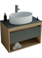 Тумба с раковиной Teymi Ritta 65 дуб эврика, матовый графит, раковина Lori 50