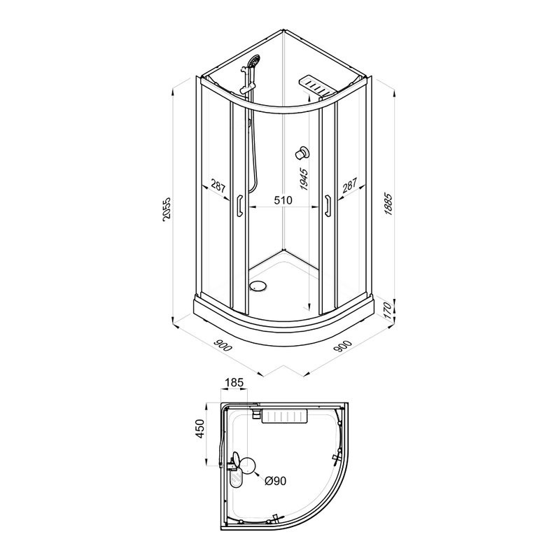 Душевая кабина Triton Прайм Сатин Щ0000077367 90х90 А без крыши