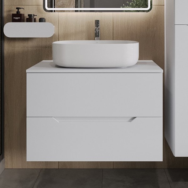 Тумба с раковиной Orange Line 80 подвесная, 2 ящика, матовая белая с раковиной B07-540W