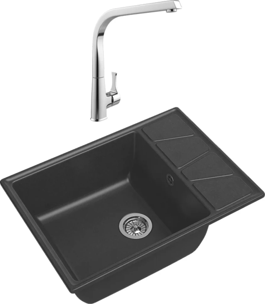 Комплект Мойка GranFest Vertex GF-V-680L графит + Смеситель MEGA Mega