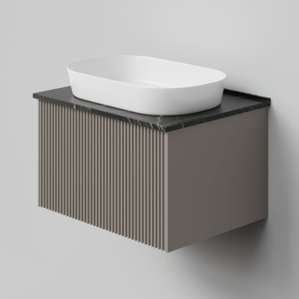 Тумба под раковину со столешницей La Fenice Terra 60 подвесная, cappuccino, бежевая матовая, столешница черный мрамор