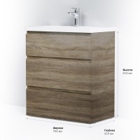 Тумба с раковиной AM.PM Gem S 75 напольная, светлый дуб