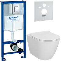 Комплект Унитаз подвесной VitrA Sanibelle 7551B003-0075 безободковый + Крышка 801-003-019 с микролифтом + Инсталляция Grohe Rapid SL 38772001 3 в 1 с кнопкой смыва + Звукоизоляция