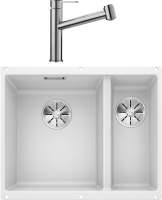 Комплект Мойка Blanco Subline 340/160-U белая, левая + Смеситель Ambis-S 523119
