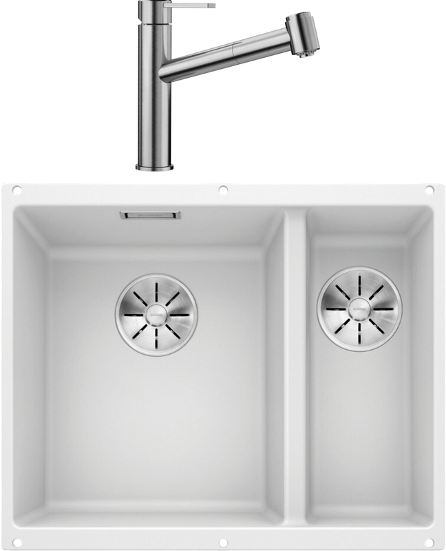 Комплект Мойка Blanco Subline 340/160-U белая, левая + Смеситель Ambis-S 523119