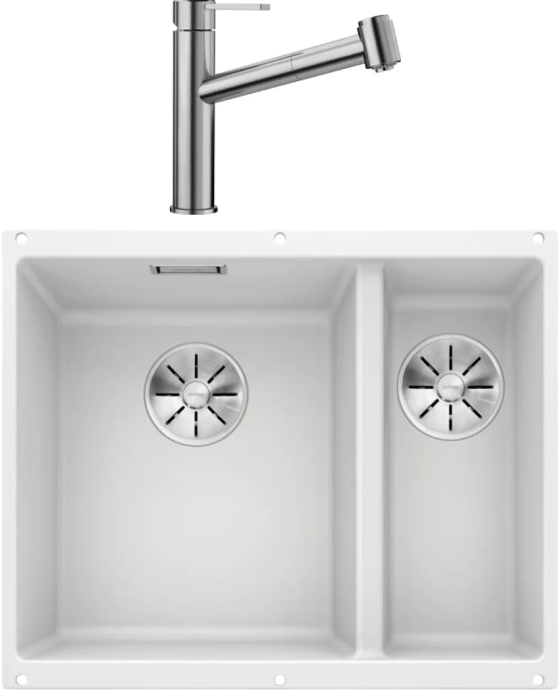 Комплект Мойка Blanco Subline 340/160-U белая, левая + Смеситель Ambis-S 523119